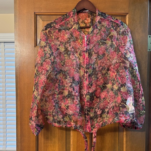 Zara Pink and Green Floral Bomber Jacket - Picture 1 of 4